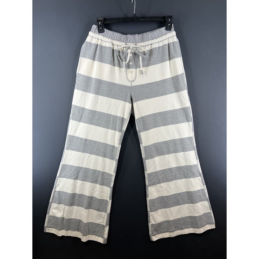 New Free People You Wish Flare Pants Size Large Pajama Pants Grey White Striped